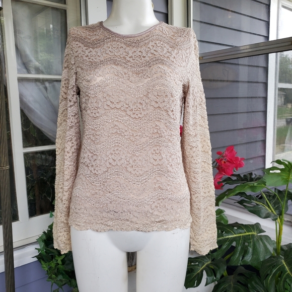 Vintage Harve Benard Beige Floral Abstract Lace Longsleeved Top - Picture 7 of 7